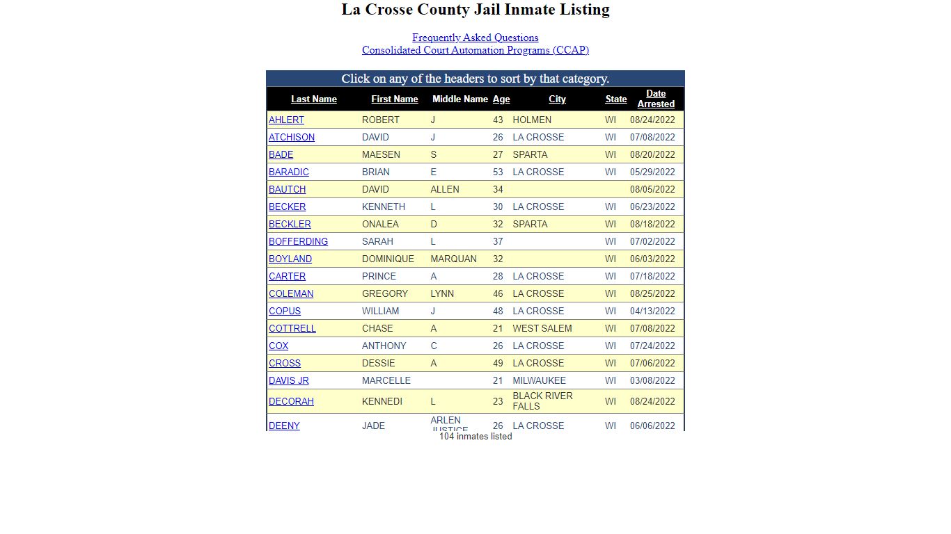 Inmate Locater-Version: 2021.9.14.0 - La Crosse County, Wisconsin